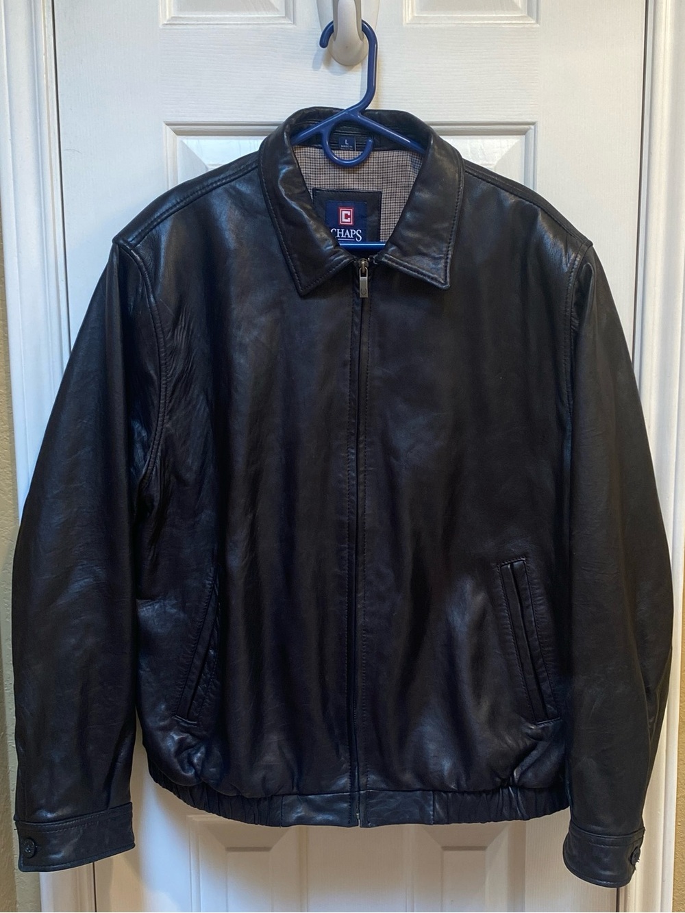 Chaps Men's Soft Luxe Leather Jacket Coat Fully Lined Black Y2K Size Large EUC